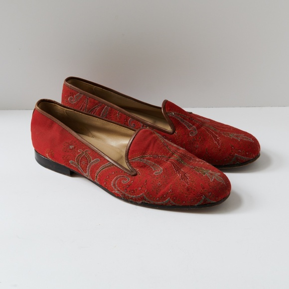 80s - SUSAN BENNIS - WARREN EDWARDS - Loafer - Men\'s - 10.5 - Red - Fabric main image 8